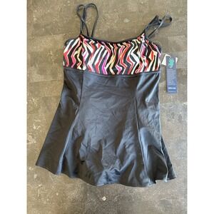 Longitude Women's Black Swimming Suit Size 14 One Piece Tummy Control Beach Pool